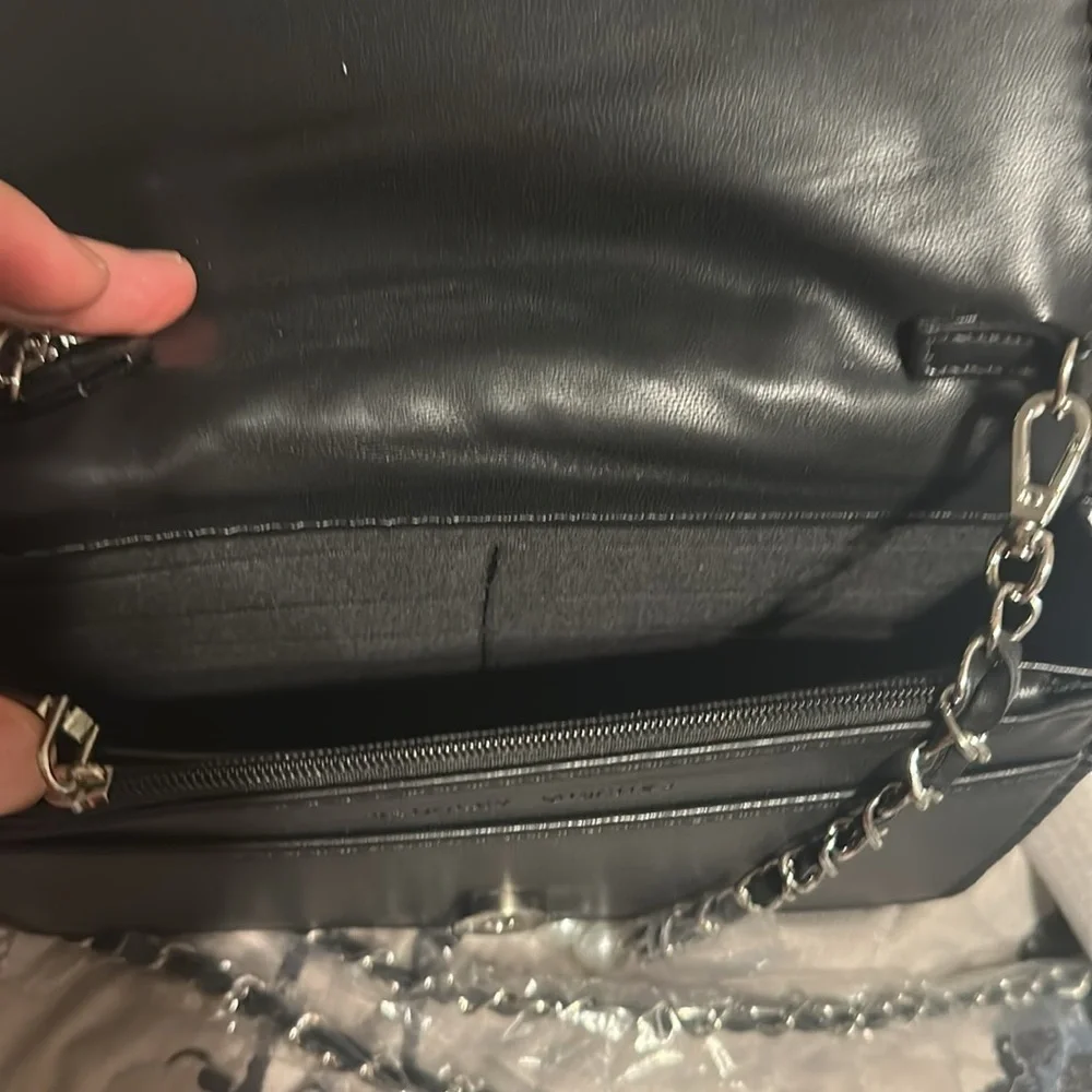 Badgley Mischka diamond quilted cross body with pearls black